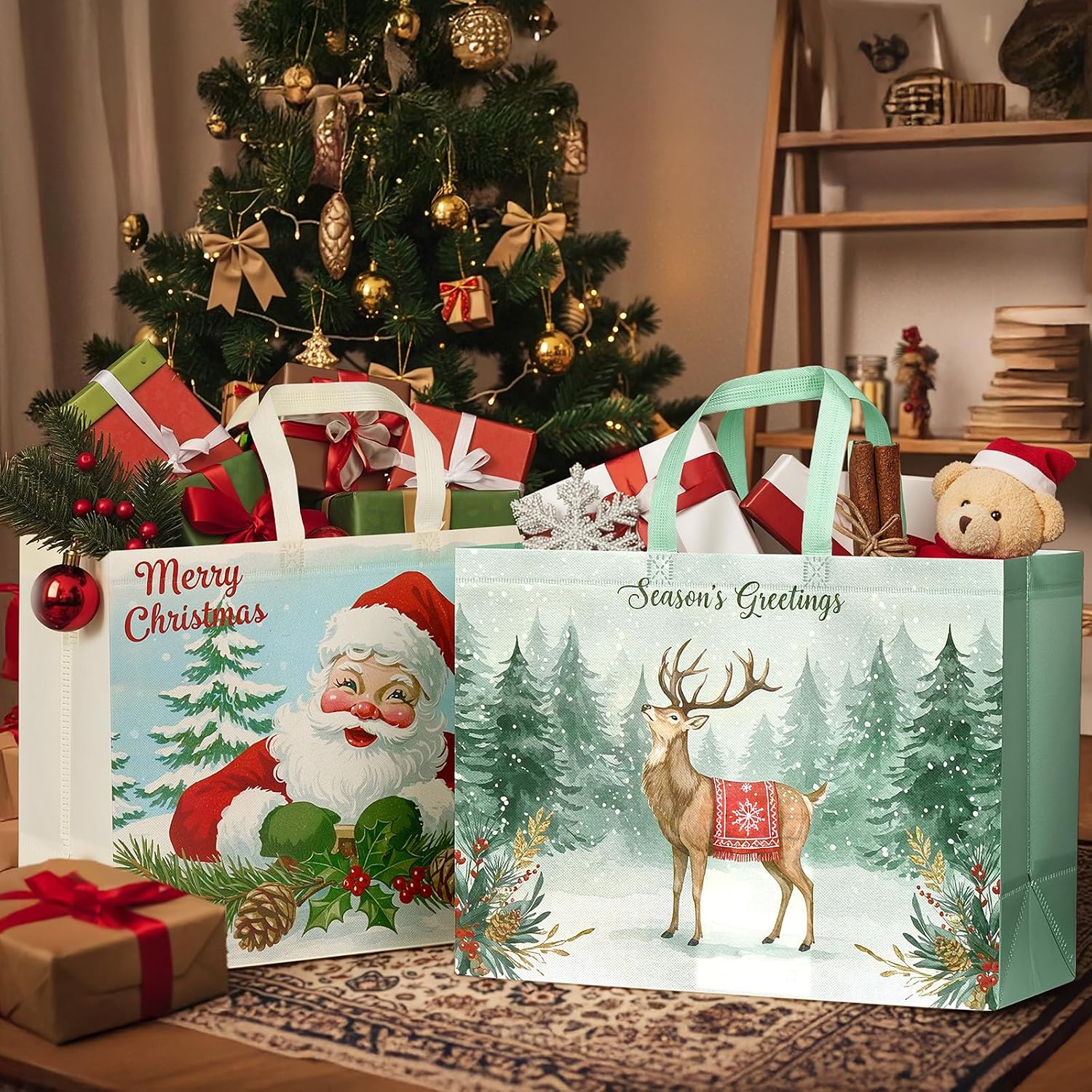 YANGTE 12 Pack Extra Large Christmas Gift Bags with Handles, Reusable Non-Woven Christmas Bags for Presents Wrapping Holiday Xmas Party Favors Supplies(16.7" x 12.6" x 6.7") - Image 4