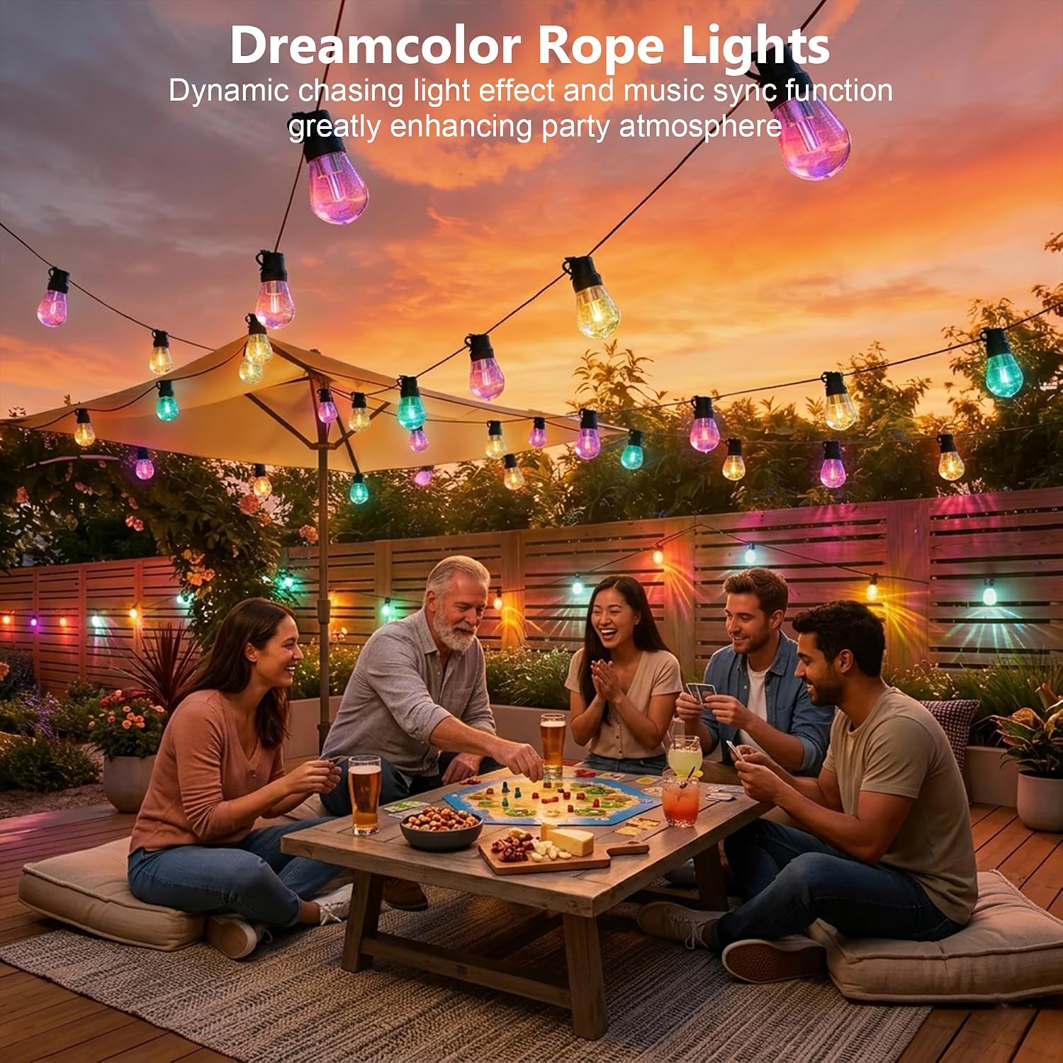 Beizelte Outdoor String Lights, 150FT RGB+IC Outside Light Dimmable Shatterproof LED Bulbs, IP67 Waterproof Chasing Effect Lighting DreamColor Patio Strip Lights for Backyard, Balcony, Outdoor Living - Image 5