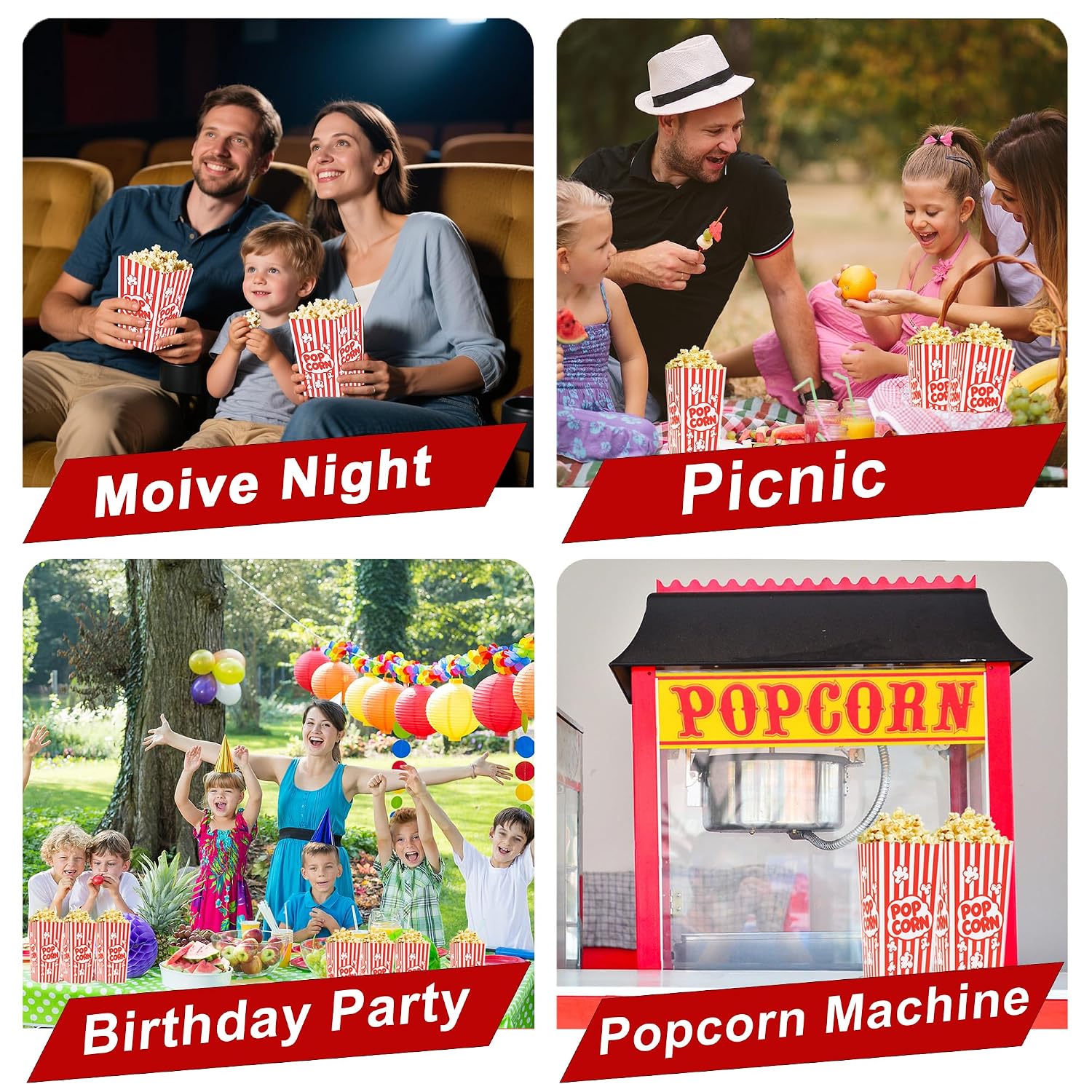 Homrelaxy 24 Pcs Popcorn Boxes, 7.9" Tall and 3.6" Square Large Capacity Popcorn Containers Buckets for Pop Corn Machine, Movie Night, Cinema, Carnival, Party, Concessions - Image 4