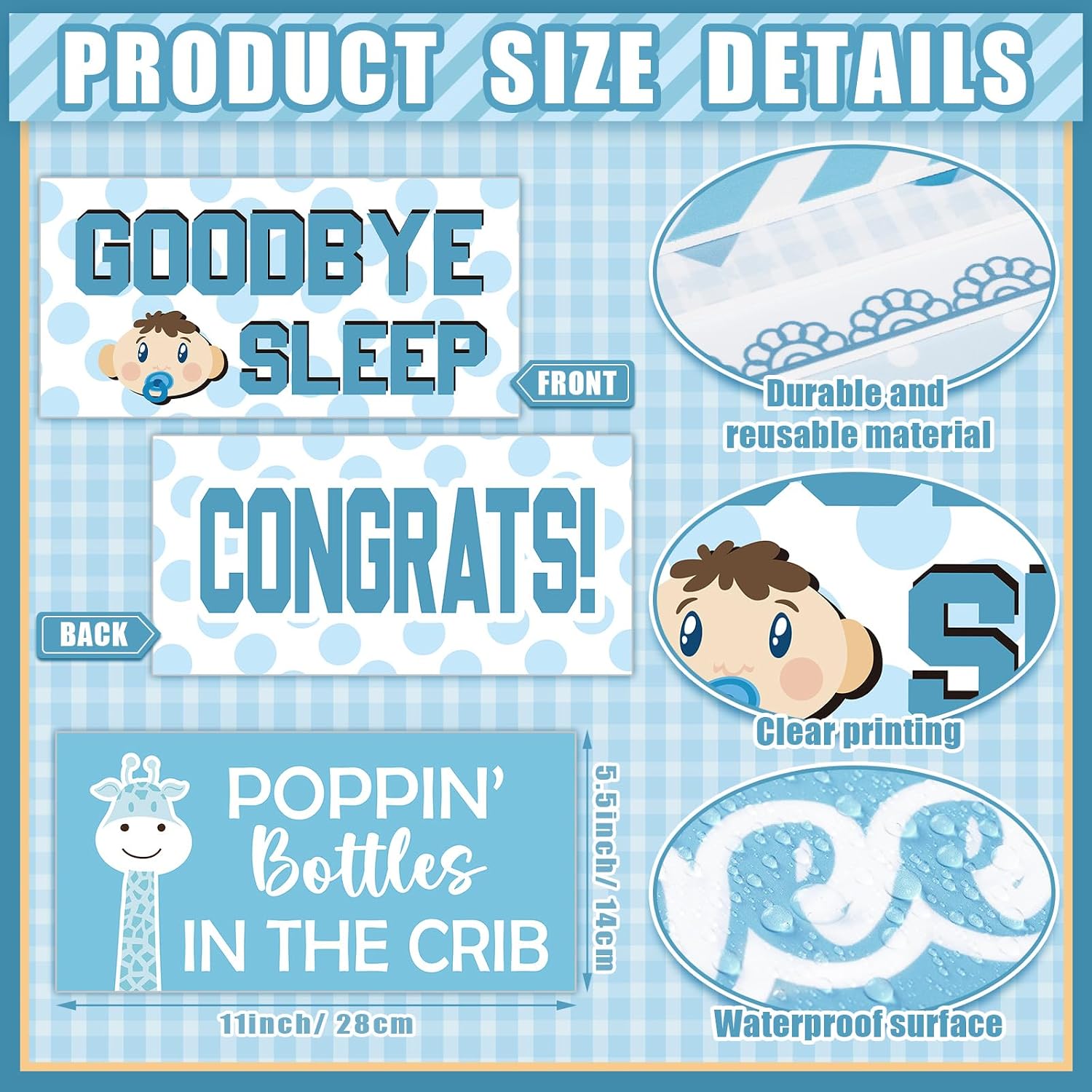Beeveer 12pcs Baby Shower Photo Booth Props Set Baby Shower Photo Booth Kit Decorations, Waterproof Multi Color Double Sided Blue and White Selfie Photoshoot Party Supplies - Image 3