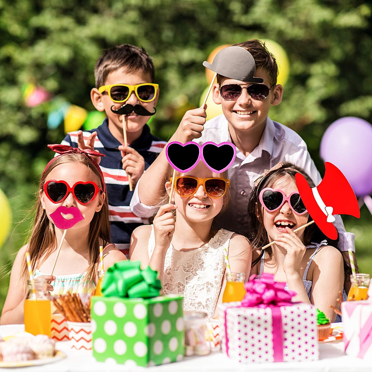 Gejoy 60 Pcs Photo Booth Props DIY Kit Funny Selfie Props Accessories for Grad Wedding Prom Party Supplies Favors with Mustache on a Stick, Hats, Glasses, Mouth, Bowler, Bowties(Classic) - Image 2