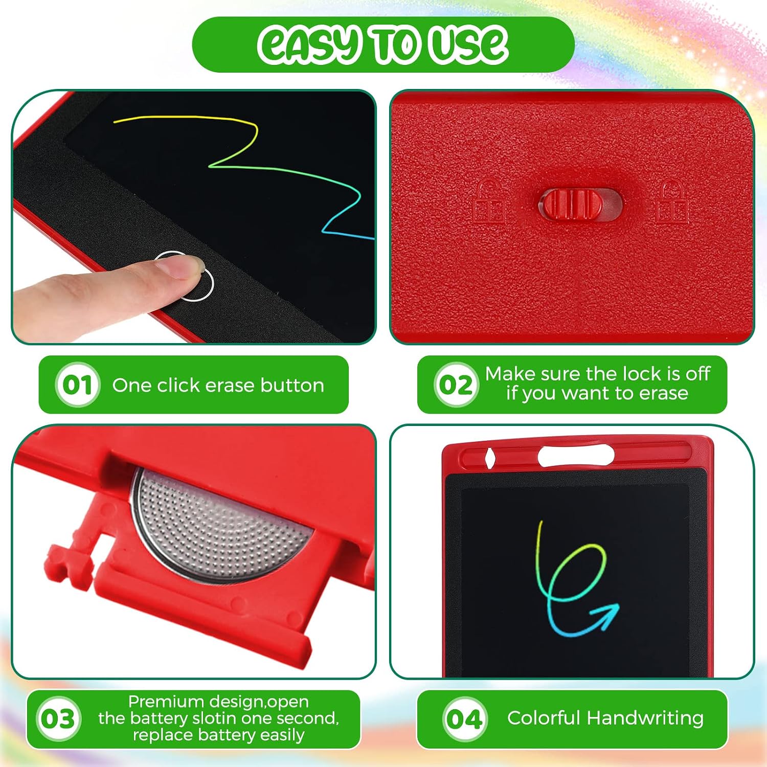 Zhehao 48 Pieces LCD Writing Tablet for Kids 8.5 Inch Doodle Pads Bulk Erasable Drawing Doodle Board Drawing Pads Learning Toy for Valentine Easter Gift Boys Girl Age 3-10(Blue,Red,Green,Pink) - Image 6