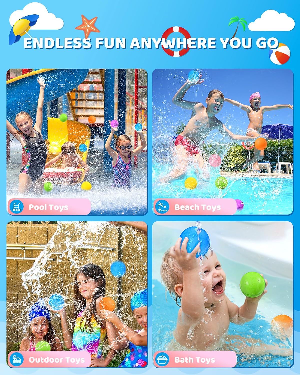 Reusable Water Balloons 18PCS - Summer Water Toys for Pool Beach & Outdoor, Self-Sealing Refillable Water Bombs for Kids Ages 3-14, Magnetic Splash Balls for Kids Fun Games & Activities - Image 8