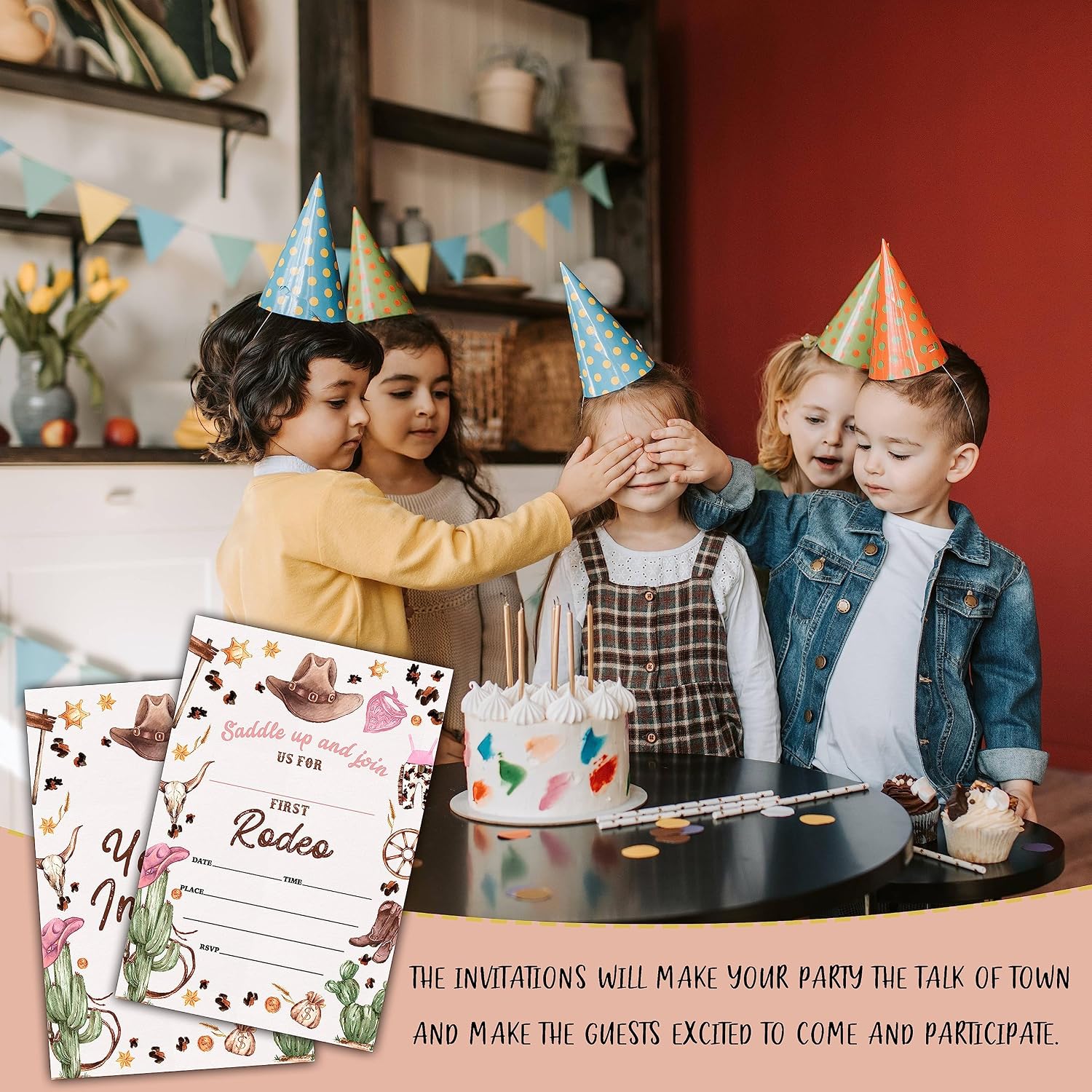 1st Country Western Birthday Invitations, Nashville Rodeo Birthday Party Invitation Card for Girls, Cowgirl Birthday Party Favors & Celebration Supplies(20 Set of Invitations with Envelopes)-B04 - Image 4