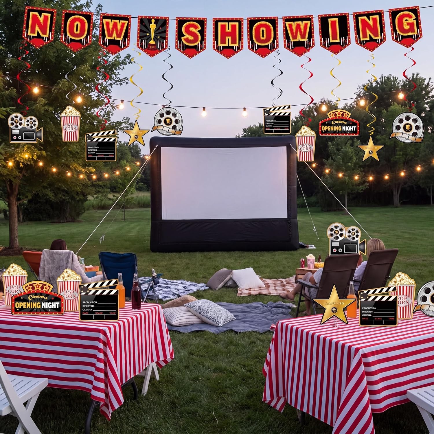 45 Pieces Movie Night Decorations Party Decorations Kit Now Showing Banner Hanging Swirls Movie Theater Themed for Bridal Shower Birthday Party Supplies Film Backdrop - Image 5