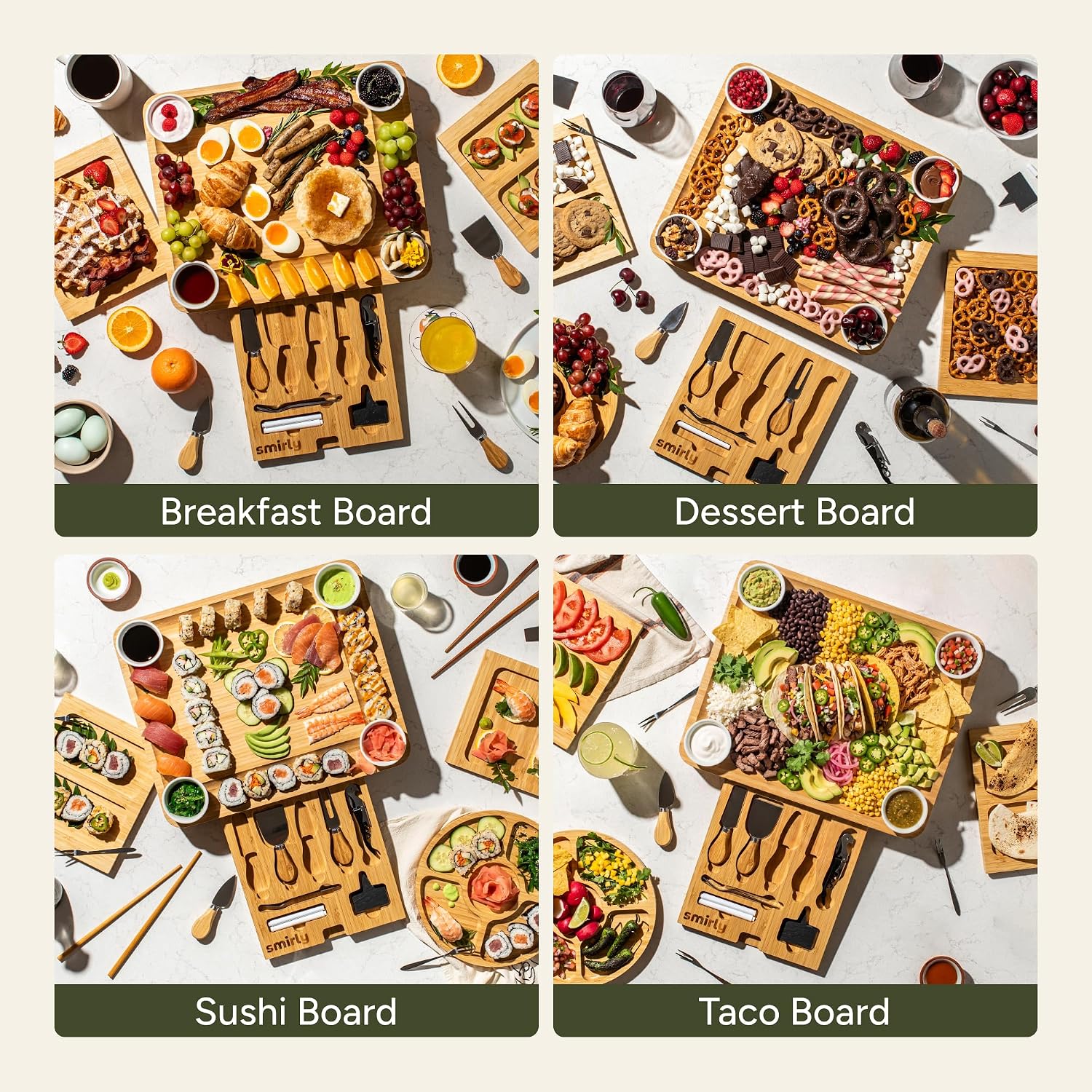 SMIRLY Charcuterie Boards Set - Large Bamboo Cheese Board Set - House Warming Gifts New Home, Wedding Gift for Couple, Bridal Shower Gift, Birthday Gifts for Women - Image 5