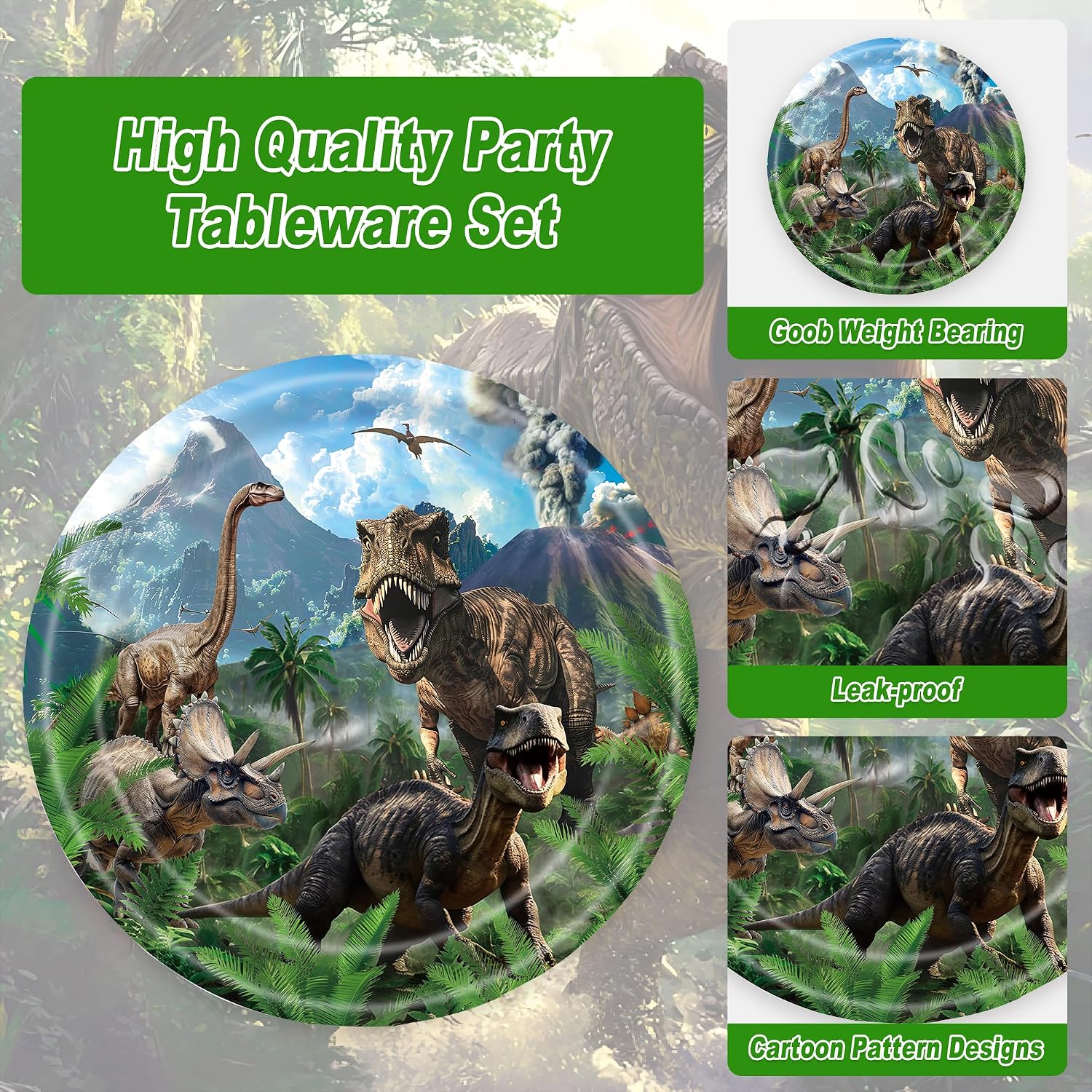 120PCS Dinosaur Party Birthday Supplies for Boys Kids Dino World Themed Tableware Set Dinosaur Park Party Decorations Tableware Set Plates Napkin Cups Set for 20 Guests - Image 4