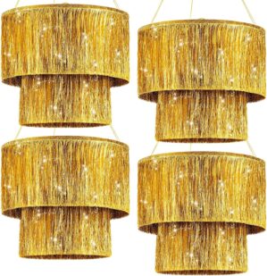 Rossesay 4 Pcs 2 Tier Gold Fringe T...
