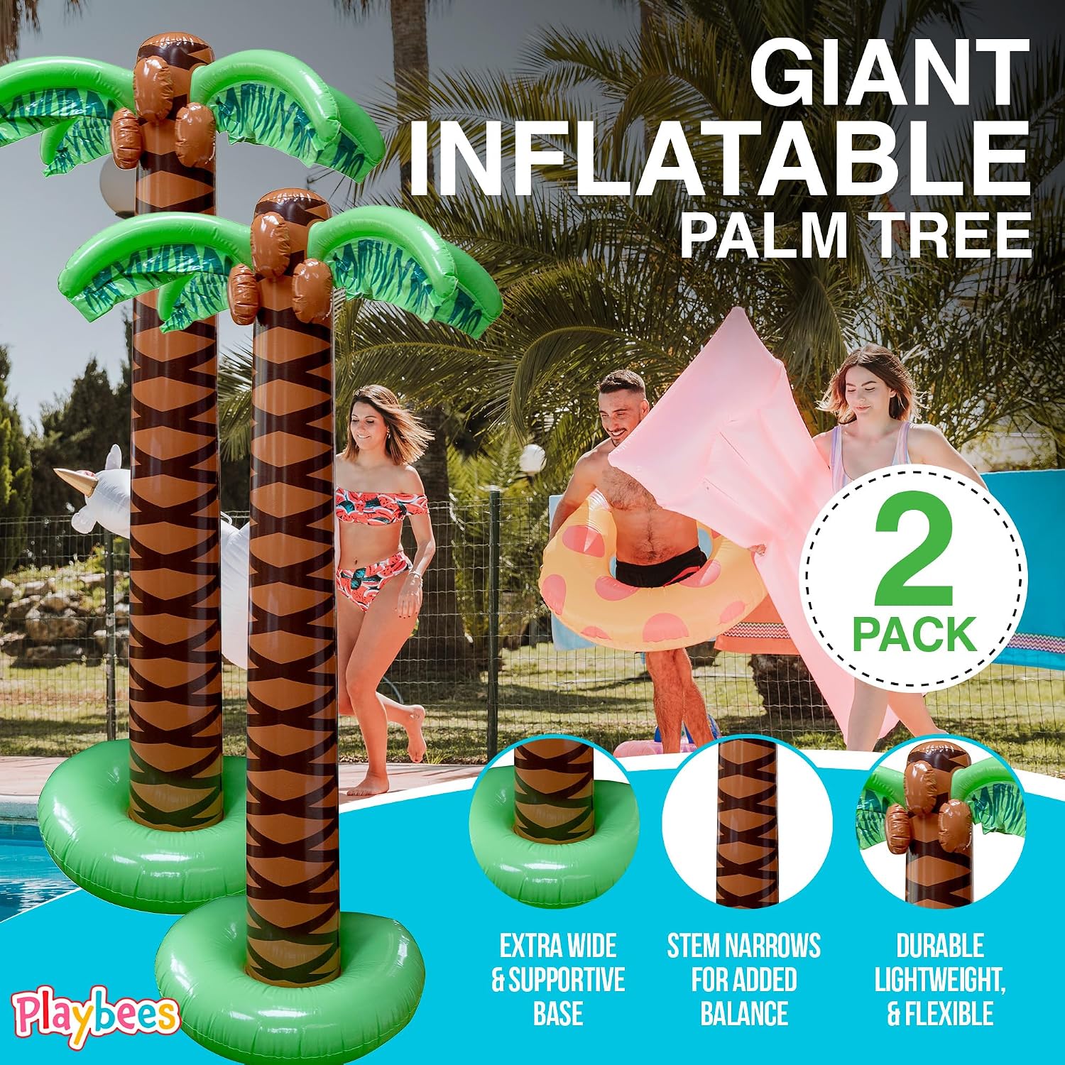 Giant Inflatable Palm Trees - 2 Pack - 6 Foot Super Sturdy Trees for Luau Parties, Beach Decor, Poolside Ambiance, Tropical Theme Decor & Outdoor Fun, Easy Inflation - Image 3