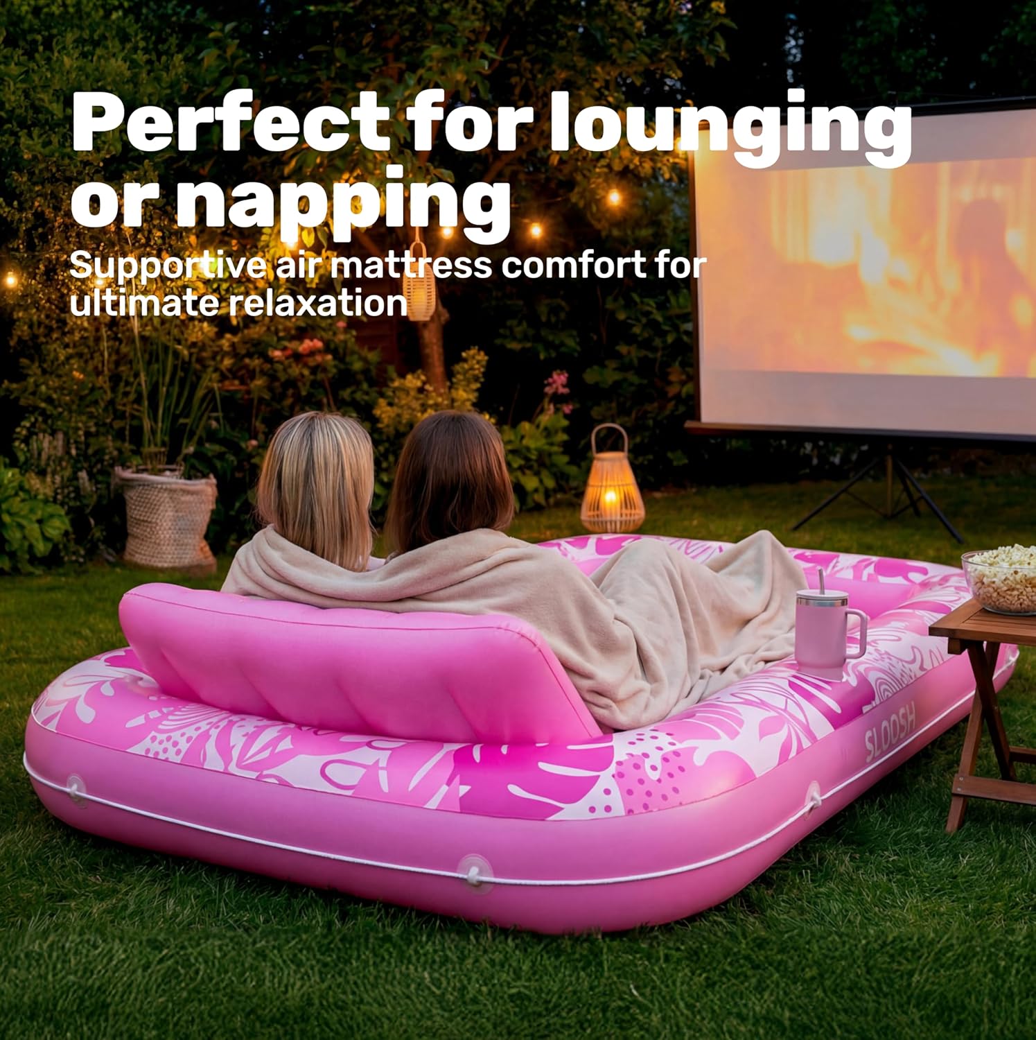 SLOOSH Inflatable Tanning Pool Lounger Float, 85" x 57" Extra Large Pool Floats Adult with Pillow, 4 in 1 Suntan Tub Raft Floatie,Sunbathing Bed Lounge Blow Up Ball Pit Party Gifts, XL-Hot Pink - Image 7