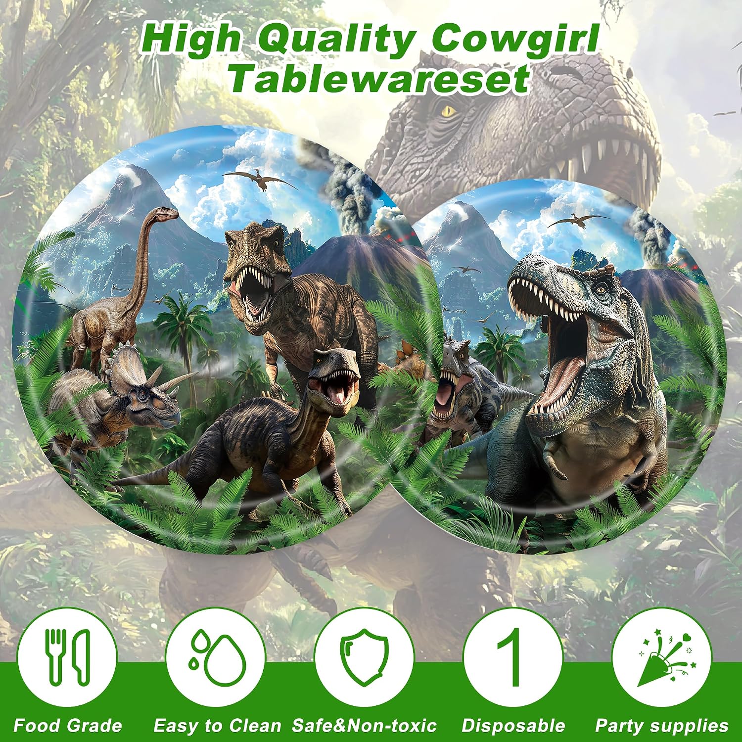 120PCS Dinosaur Party Birthday Supplies for Boys Kids Dino World Themed Tableware Set Dinosaur Park Party Decorations Tableware Set Plates Napkin Cups Set for 20 Guests - Image 3