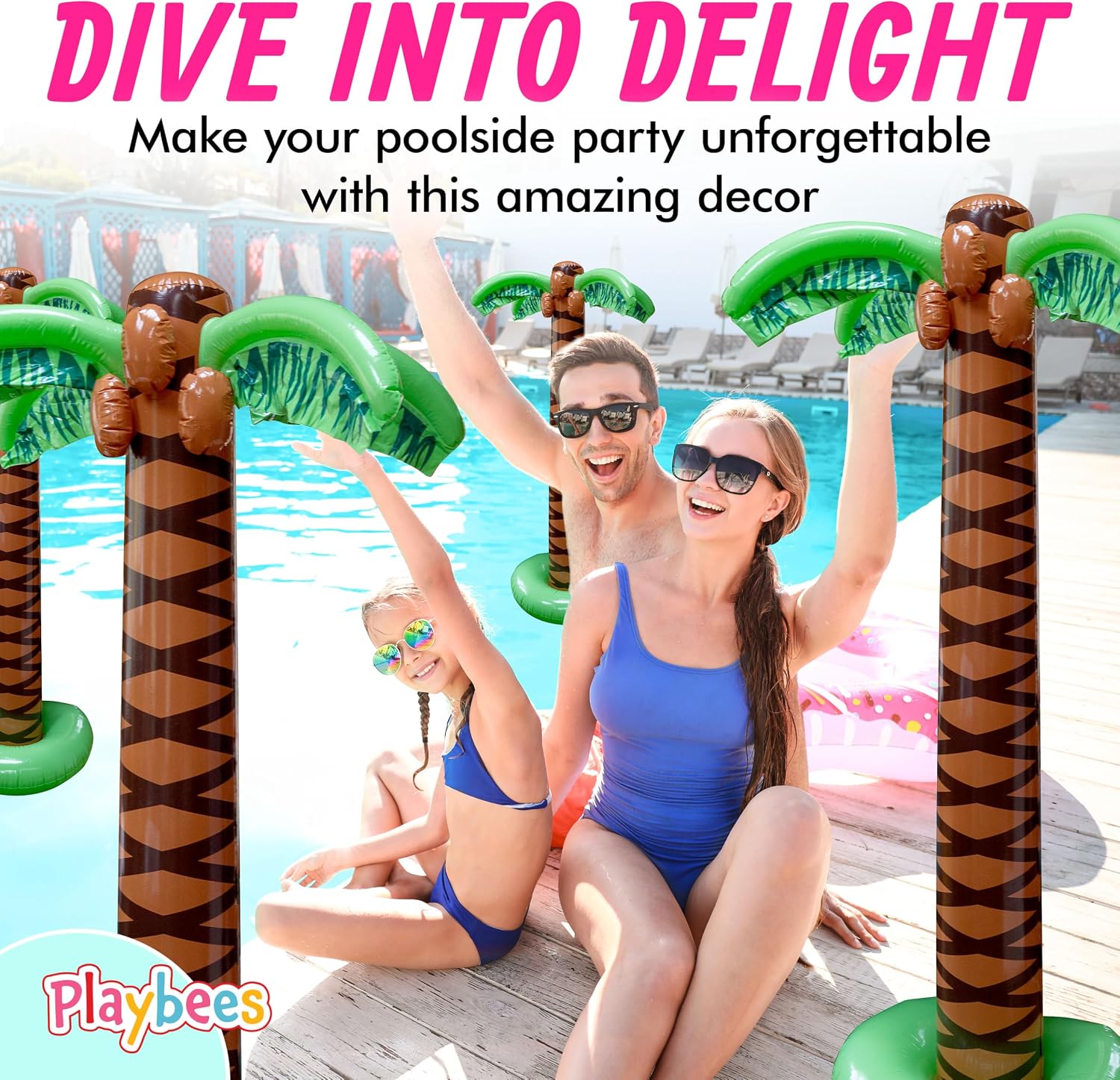 Playbees Giant Inflatable Palm Trees 6 Foot - 4 Pack - Beach Party Decorations for Summer Luau Themed Pool Party, Tropical Hawaiian Blow Up Palm Tree Favors - Poolside Ambiance, Easy Inflation - Image 3