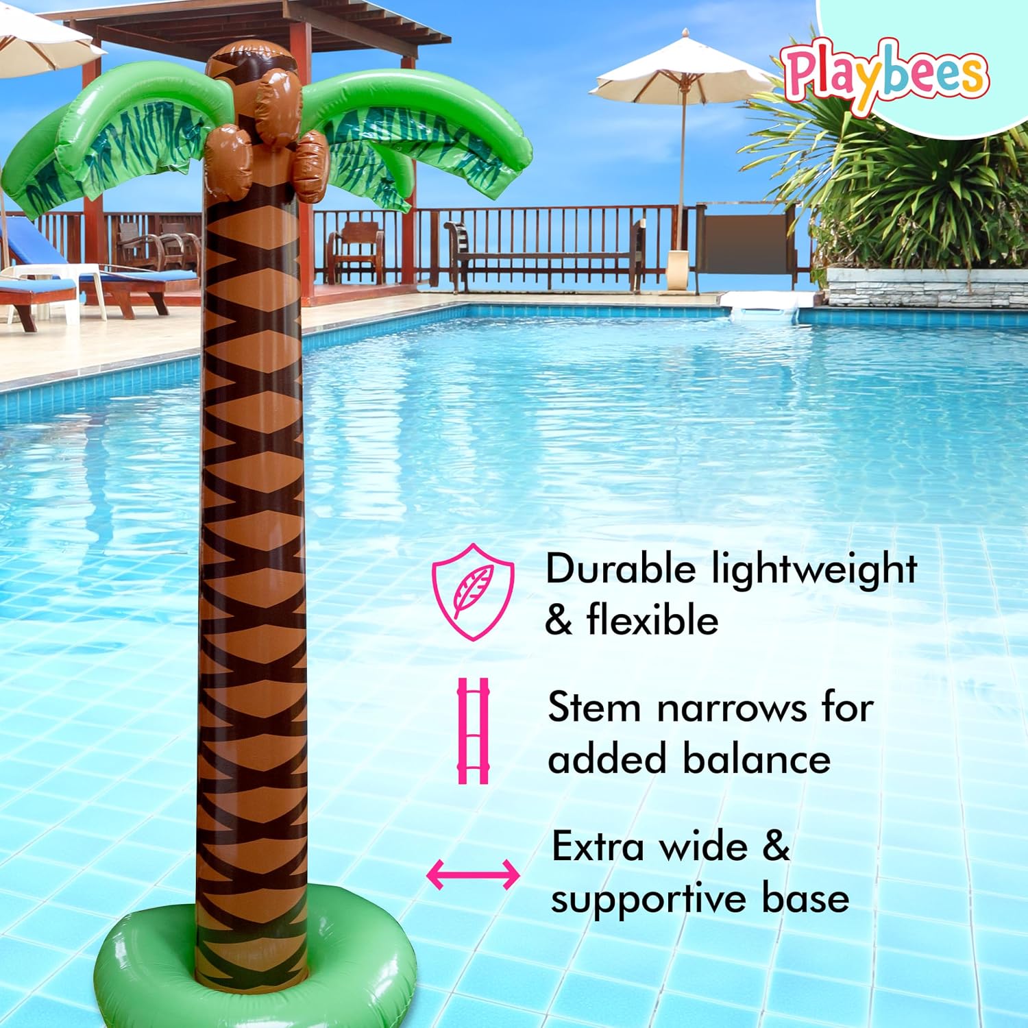 Playbees Giant Inflatable Palm Trees 6 Foot - 4 Pack - Beach Party Decorations for Summer Luau Themed Pool Party, Tropical Hawaiian Blow Up Palm Tree Favors - Poolside Ambiance, Easy Inflation - Image 6