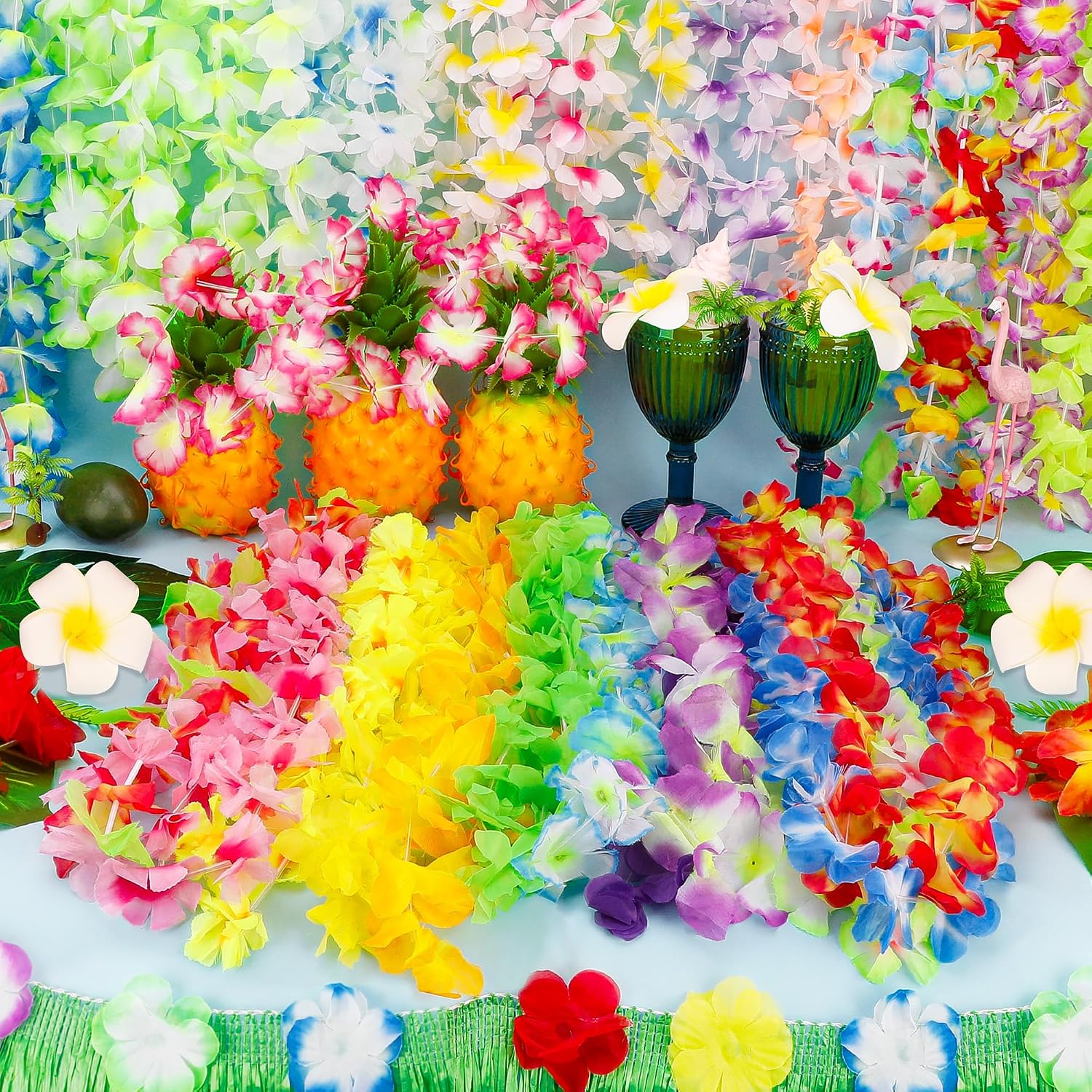 Arrowom 24pcs Hawaiian Leis Bulk Luau Party Silk Flower Necklace Colorful Tropical Hawaiian Bulk Hula Dance Party Decor Flower Leis Summer Beach Pool Party Decorations Favors Supplies - Image 6