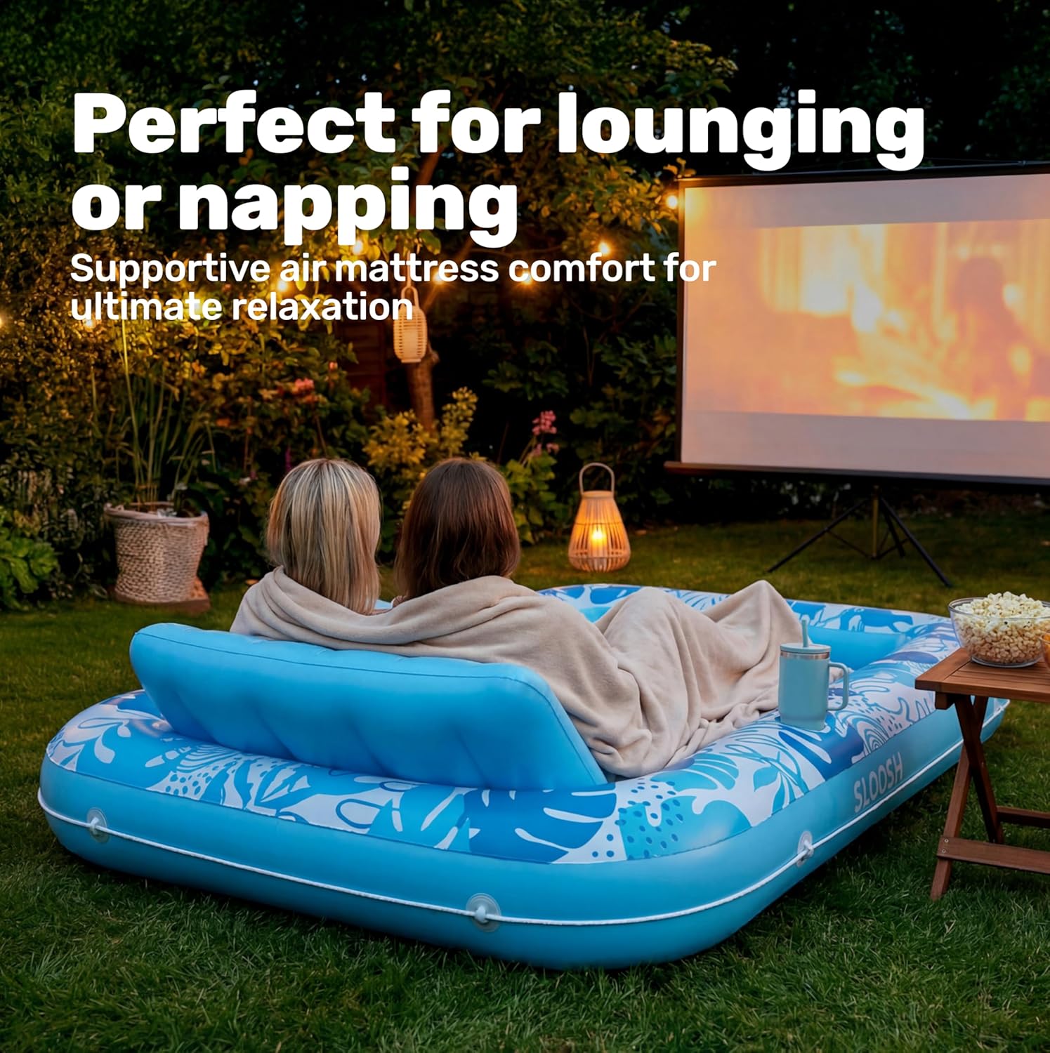SLOOSH Inflatable Tanning Pool Lounger Float, 85" x 57" Extra Large Pool Floats Adult with Pillow, 4 in 1 Suntan Tub Raft Floatie,Sunbathing Bed Lounge for Water Blow Up Ball Pit Party Gifts, XL-Blue - Image 7