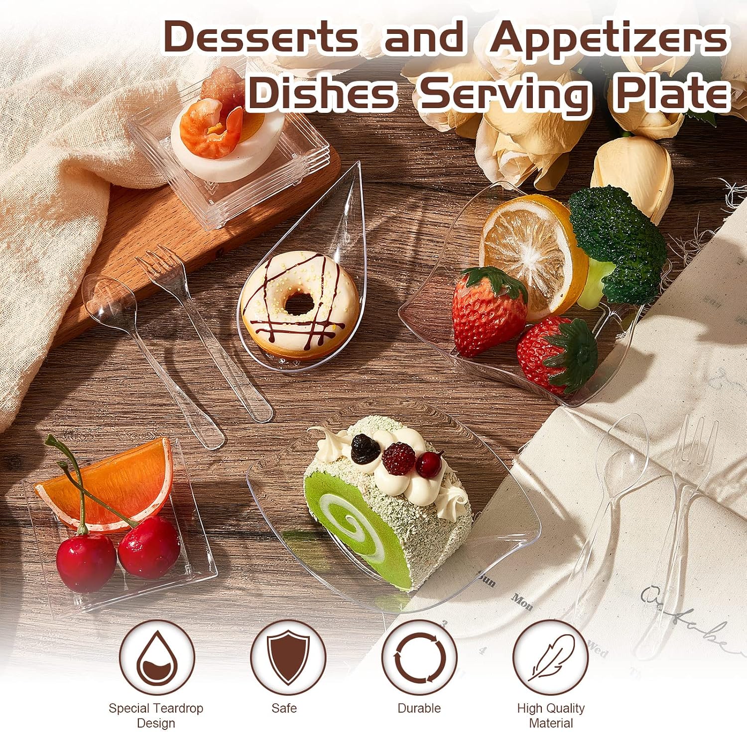 Tessco for you 200 Pcs Mini Appetizer Plates with Spoons Forks Disposable Mini Dessert Plates Plastic Appetizer Bowls Tiny Individual Serving Trays for Party (Classic Style,Clear) - Image 3