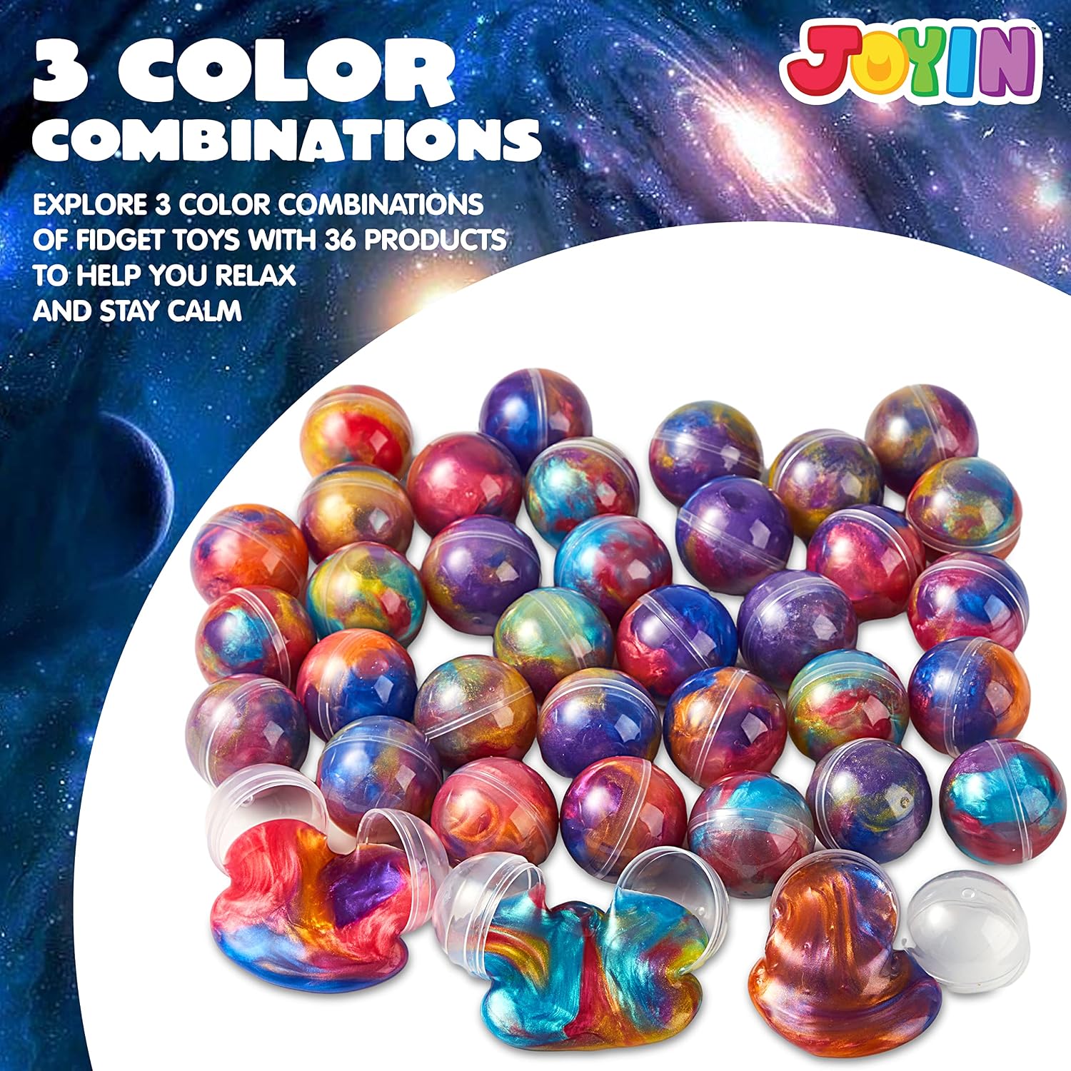 JOYIN Slime Party Favors, 36 Pack Galaxy Slime Ball- Stretchy, Non-Sticky, Mess-Free, Stress Relief, and Safe - Toys for Girls and Boys - Easter, Classroom Reward, Party Supplies, Valentines - Image 2
