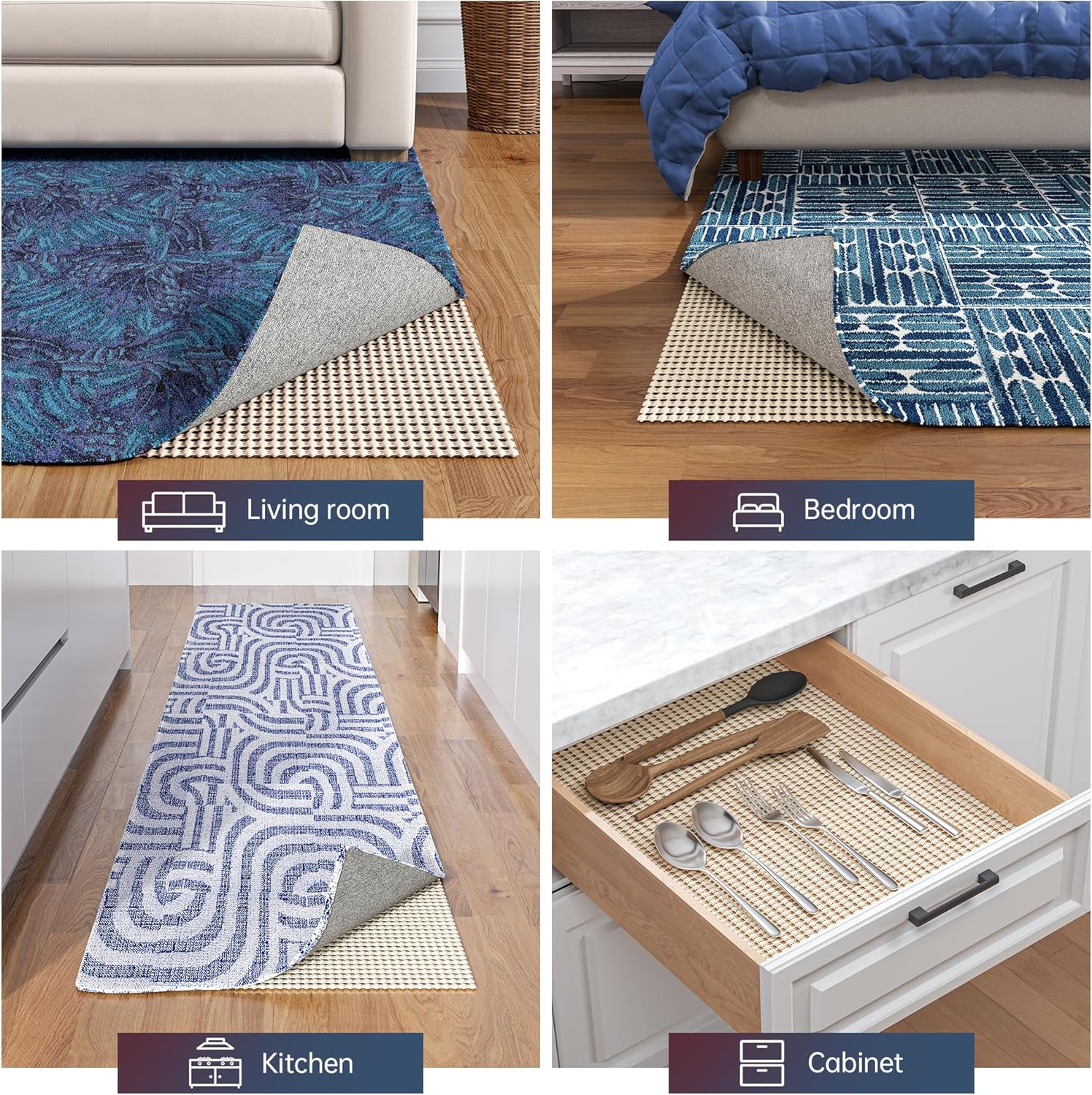 Jorvila Non-Slip Rug Pad Gripper 2x8 Feet, Thick Cushioned Carpet Pad for Hardwood Floors, Anti Skid Mat for Kitchen Hallway Runner, Strong Grip Drawer Shelf and Cabinet Liner - Image 6