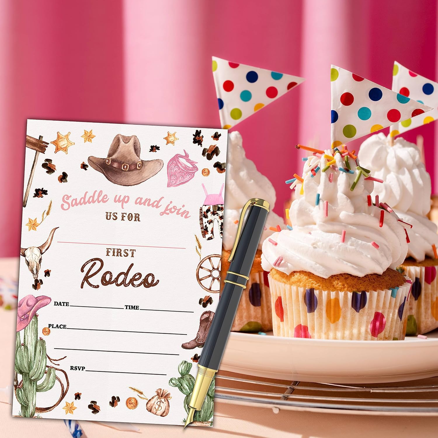 1st Country Western Birthday Invitations, Nashville Rodeo Birthday Party Invitation Card for Girls, Cowgirl Birthday Party Favors & Celebration Supplies(20 Set of Invitations with Envelopes)-B04 - Image 3
