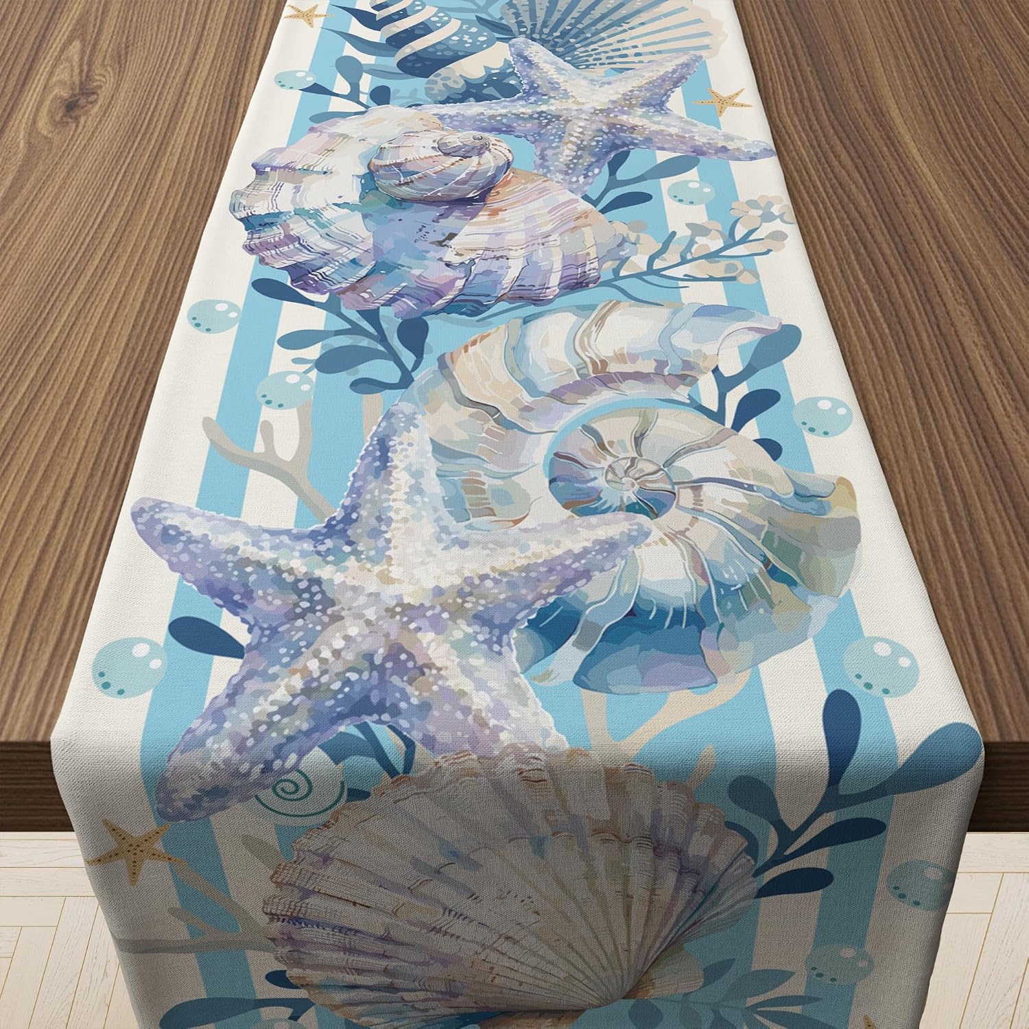 Beach Party Decorations - Sea Shell Starfish Table Runner | Summer Decor for Beach Themed Birthday Party Favors - Ocean Dining Table Decoration for Pool Outdoor Indoor