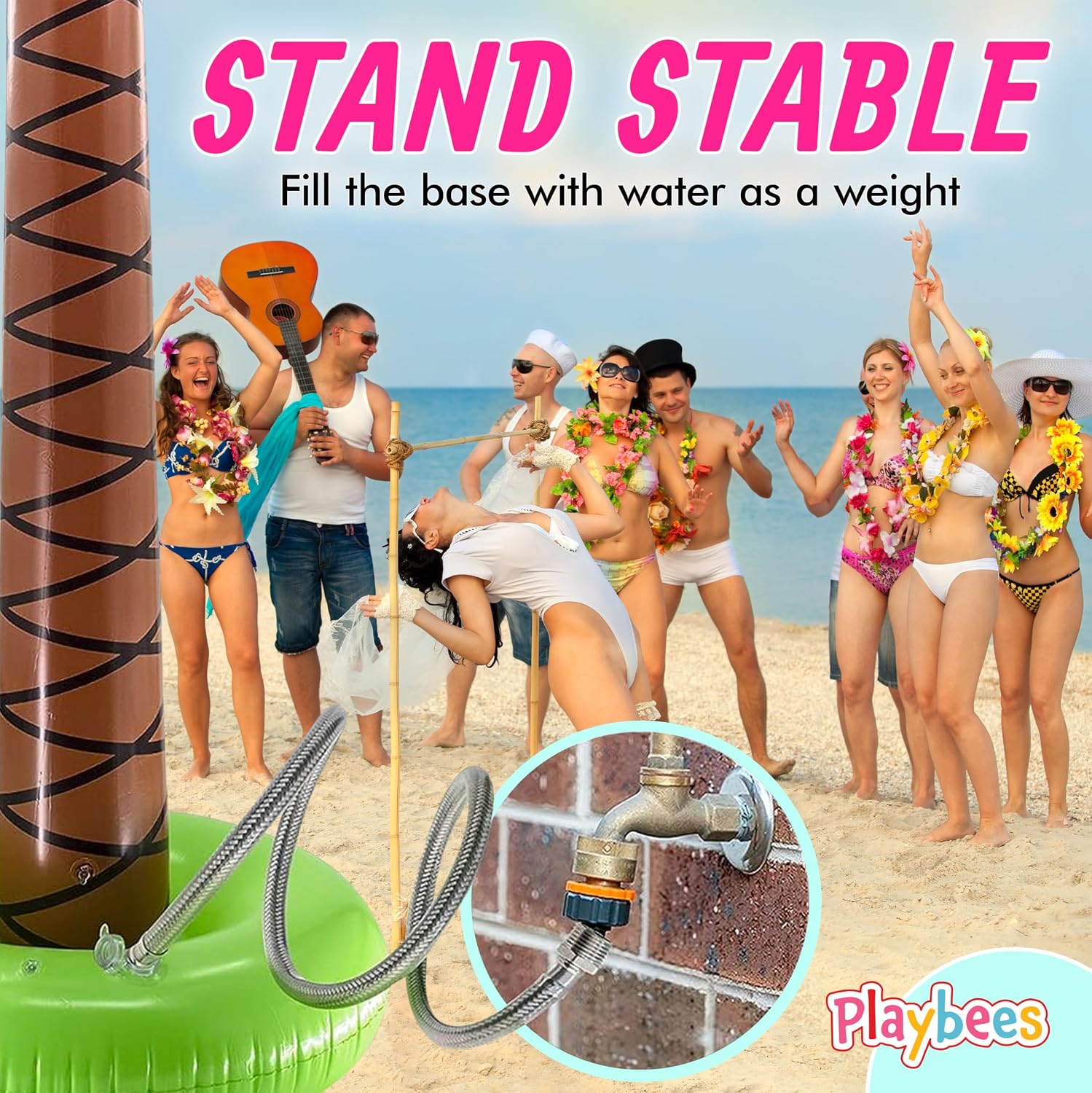 Playbees Giant Inflatable Palm Trees 6 Foot - 4 Pack - Beach Party Decorations for Summer Luau Themed Pool Party, Tropical Hawaiian Blow Up Palm Tree Favors - Poolside Ambiance, Easy Inflation - Image 5