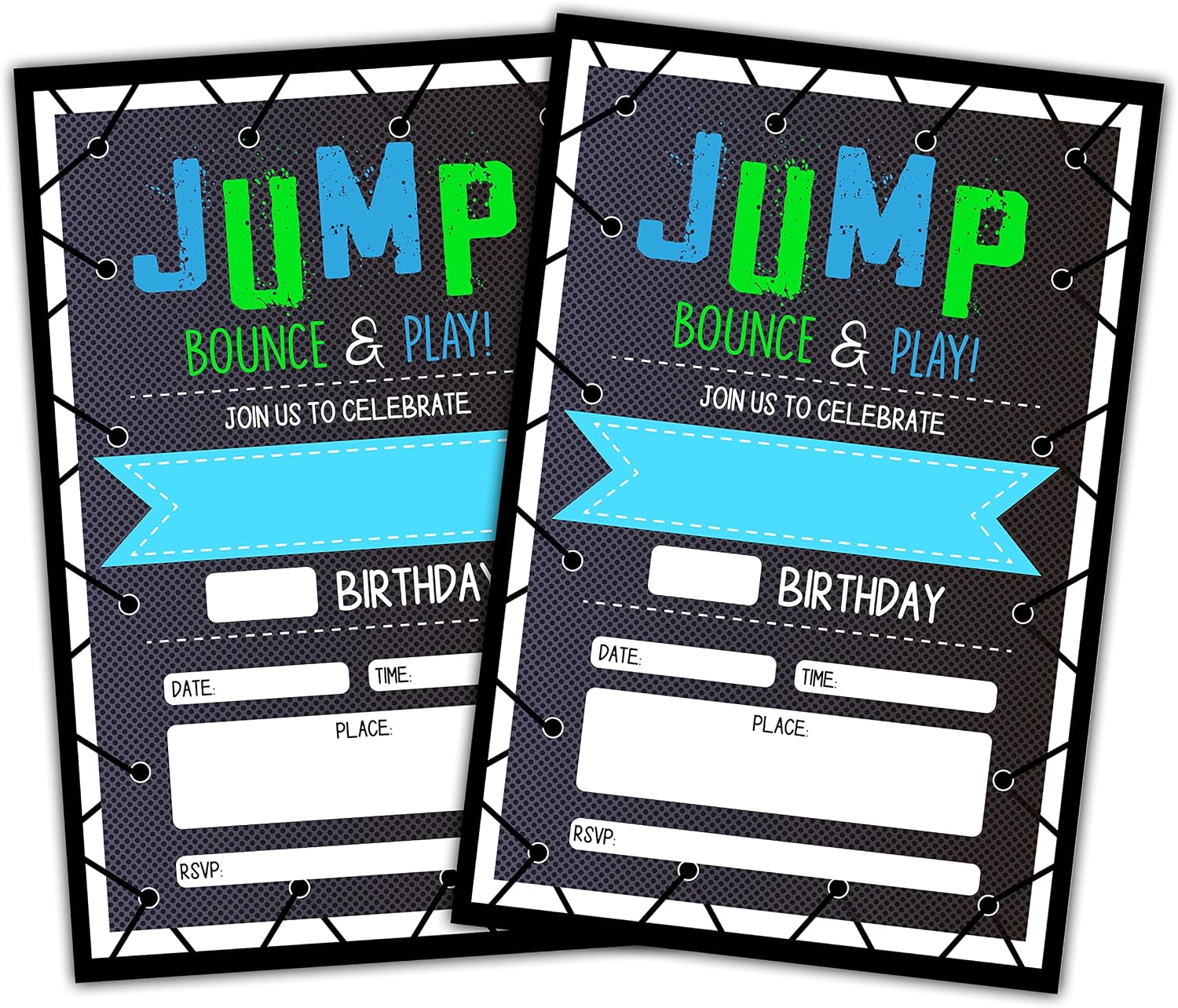 CLIRBE Trampoline Jump Birthday Party Invitations, Bounce House Birthday Invitations For Boys Girls, Kids Birthday Invites, Theme Birthday Party Decorations, 20 Invitations with 20 Envelopes - B02