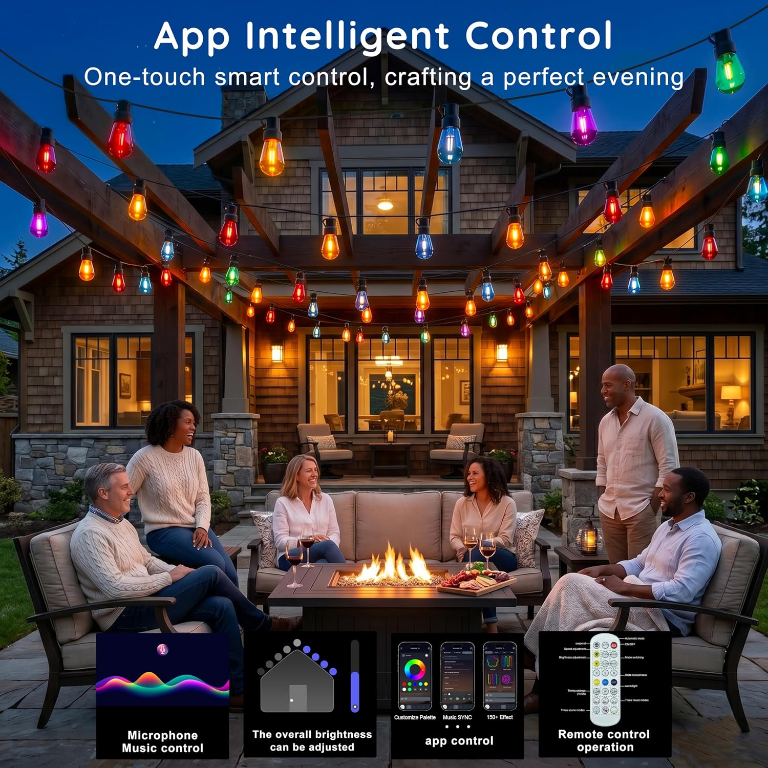 300FT RGB+IC Outdoor String Lights, Dimmable Shatterproof LED Bulbs, IP67 Waterproof DreamColor Chasing Lights, Multicolor Dynamic Lighting for Patio Balcony Garden & Outdoor Living Area Decoration - Image 3