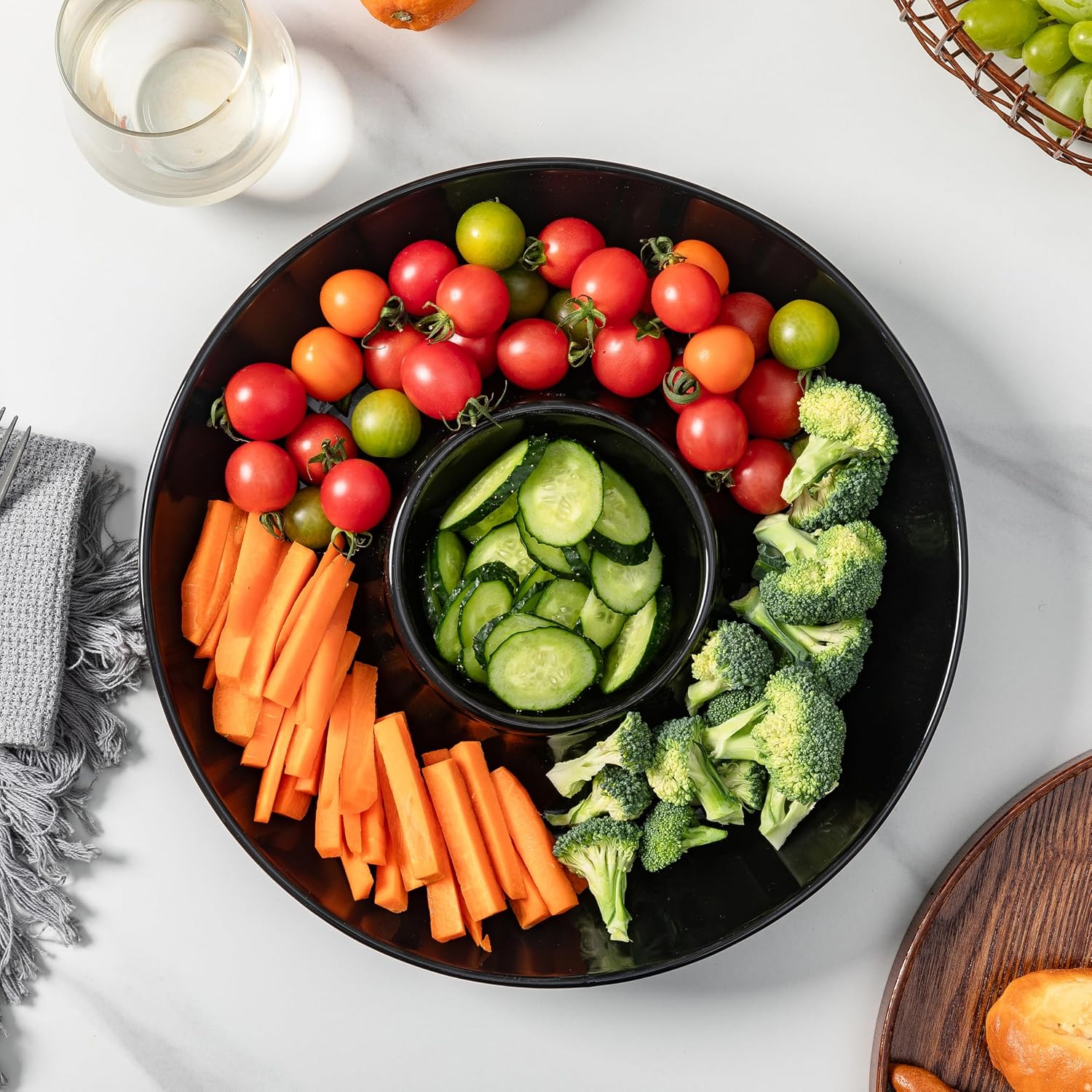 LEHAHA Ceramic Chip and Dip Serving Set, 12 Inch Large Divided Bowls Set for Salsa, Veggies, Dip, Appetizers, Snacks, Candy, Fruits-Relish Trays for Parties and Entertaining, Black - Image 3