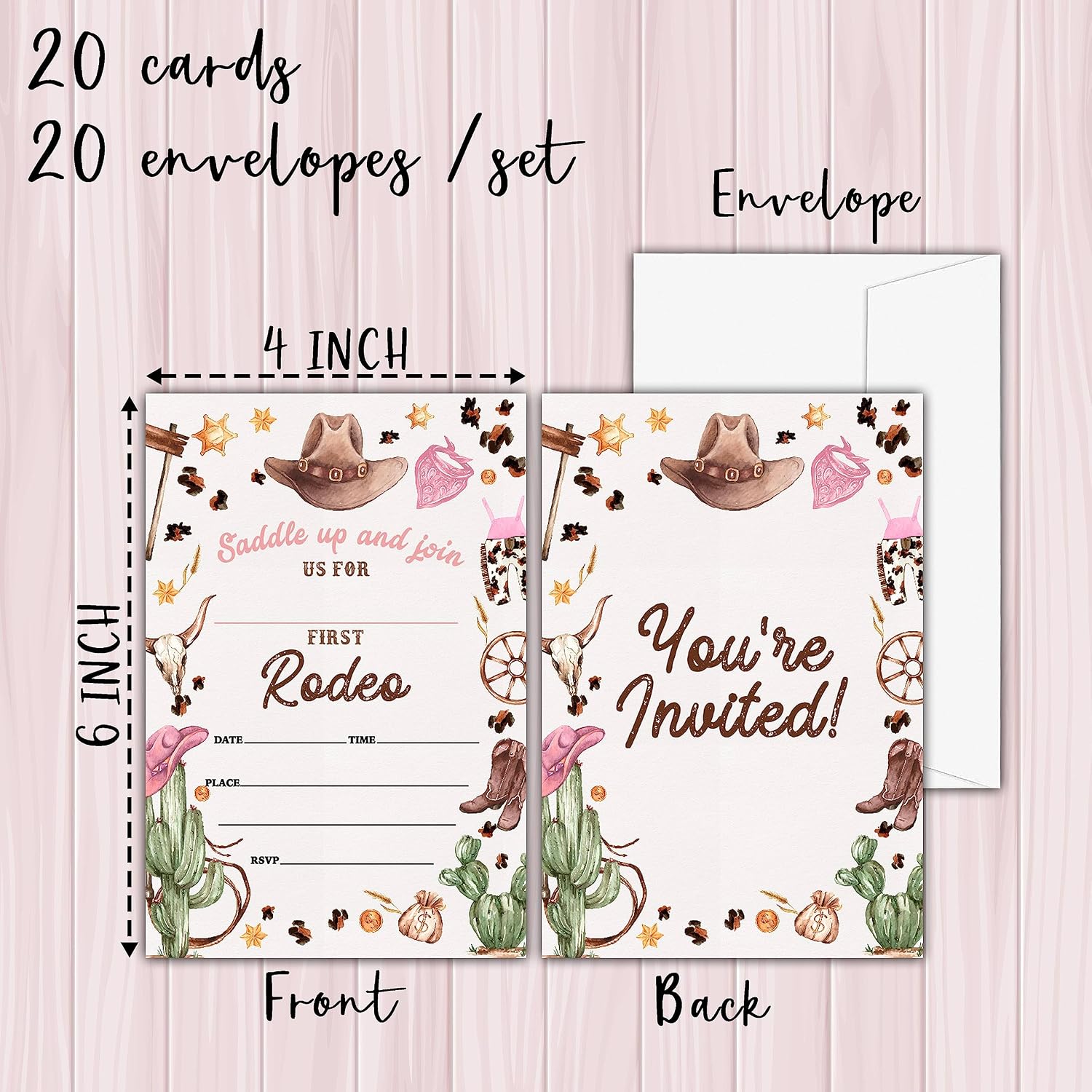 1st Country Western Birthday Invitations, Nashville Rodeo Birthday Party Invitation Card for Girls, Cowgirl Birthday Party Favors & Celebration Supplies(20 Set of Invitations with Envelopes)-B04 - Image 2