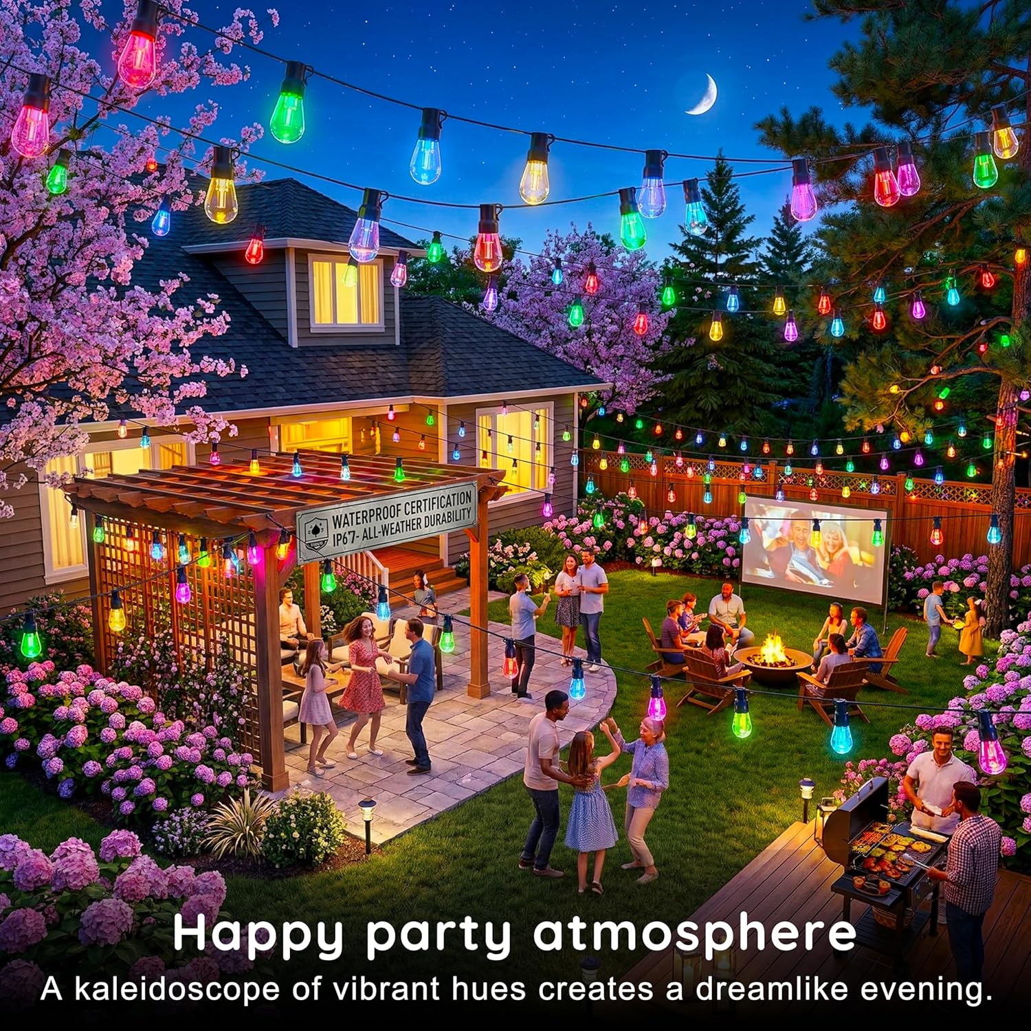 300FT RGB+IC Outdoor String Lights, Dimmable Shatterproof LED Bulbs, IP67 Waterproof DreamColor Chasing Lights, Multicolor Dynamic Lighting for Patio Balcony Garden & Outdoor Living Area Decoration - Image 2