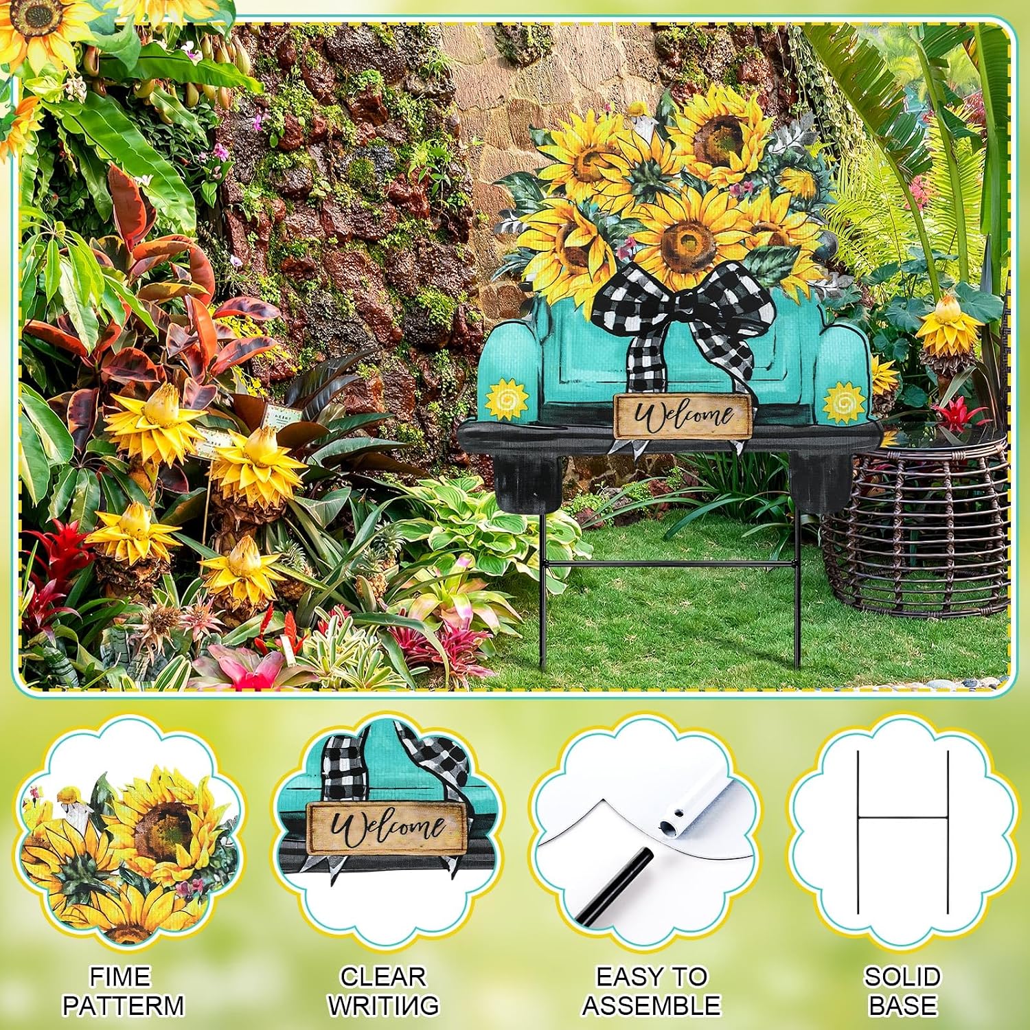 Weysat Sunflowers Yard Sign 13.7 Inch Sunflowers Metal Decoration Outdoor Summer Decoration for Home Outdoor Summer Truck Yard Decor with Stakes Waterproof for Garden Patio Lawn Party Walkway Decor - Image 4