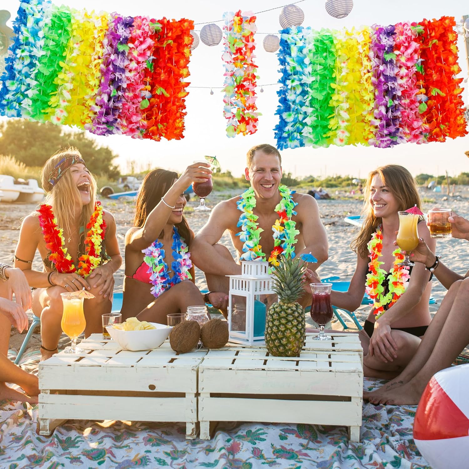 Arrowom 24pcs Hawaiian Leis Bulk Luau Party Silk Flower Necklace Colorful Tropical Hawaiian Bulk Hula Dance Party Decor Flower Leis Summer Beach Pool Party Decorations Favors Supplies - Image 5