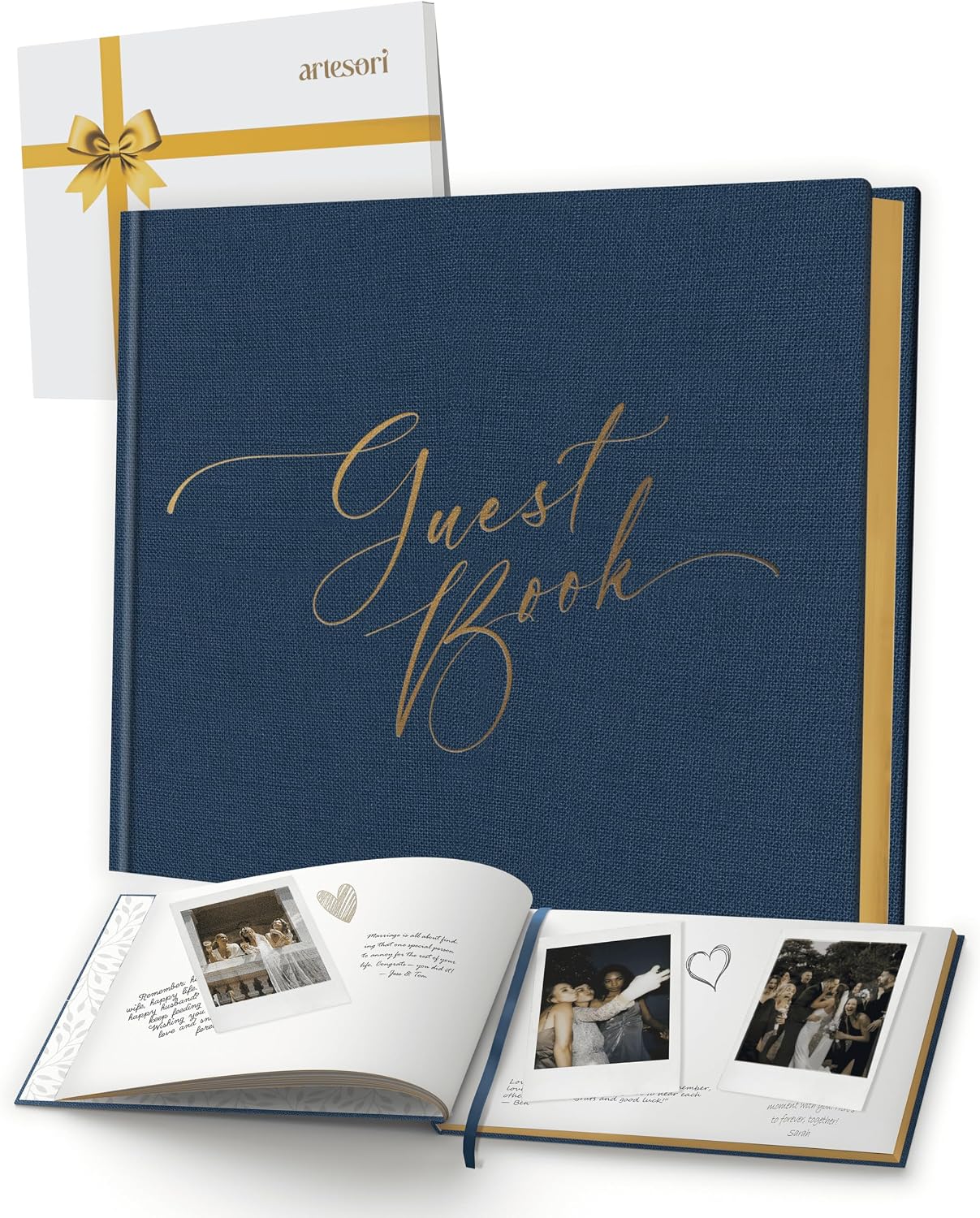 Wedding Guest Book for Reception — Gold-Foiled Guestbook to Sign in, Elegant Baby Shower Guest Book for Party & Birthday — Navy Photo & Polaroid Guest Book for Wedding & Bridal Shower (No Date)