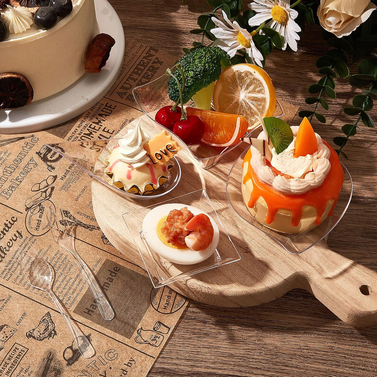 Tessco for you 200 Pcs Mini Appetizer Plates with Spoons Forks Disposable Mini Dessert Plates Plastic Appetizer Bowls Tiny Individual Serving Trays for Party (Classic Style,Clear) - Image 4