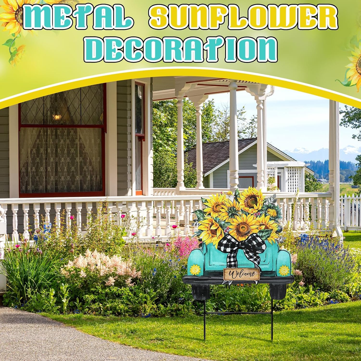 Weysat Sunflowers Yard Sign 13.7 Inch Sunflowers Metal Decoration Outdoor Summer Decoration for Home Outdoor Summer Truck Yard Decor with Stakes Waterproof for Garden Patio Lawn Party Walkway Decor - Image 2