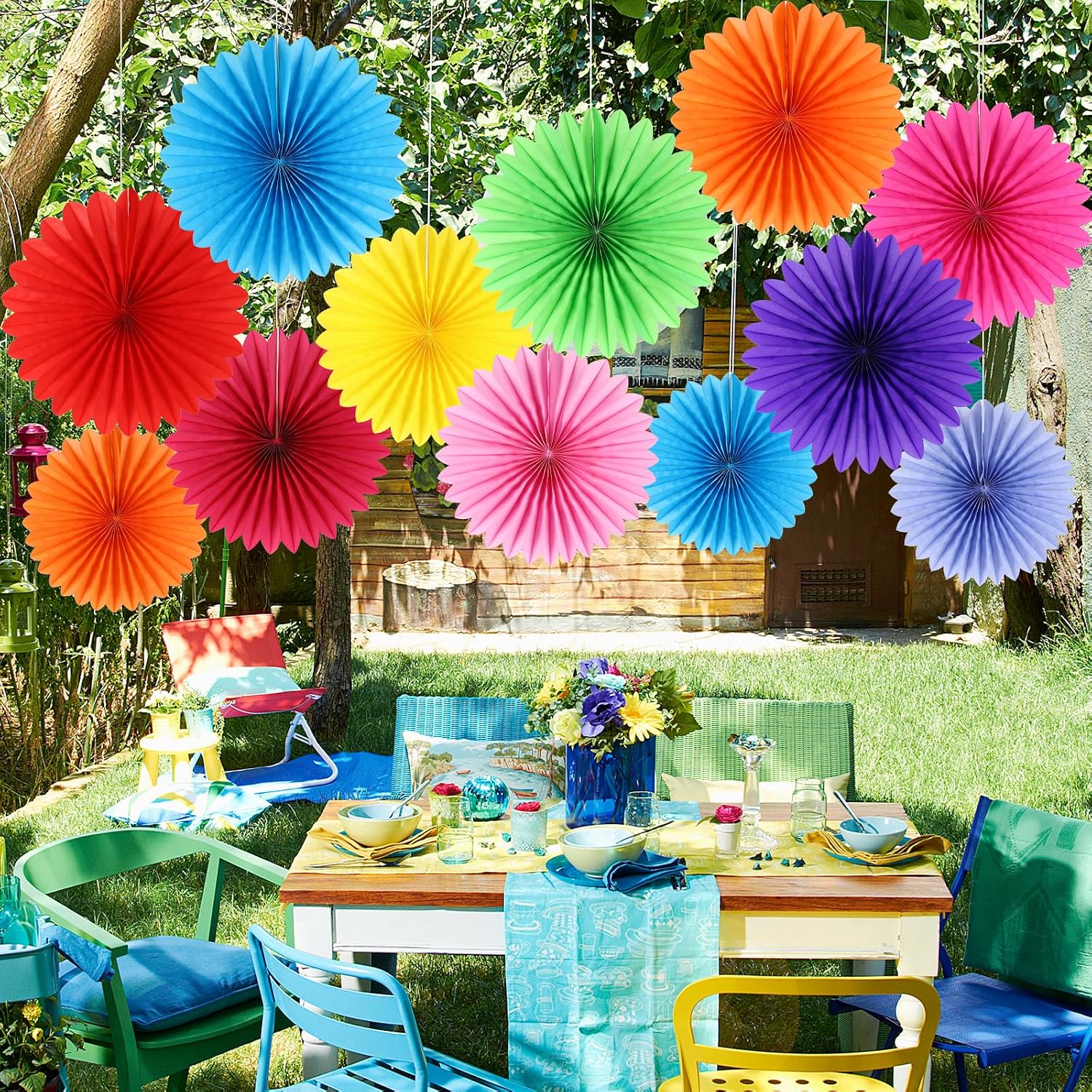 BestoFun 12PCS Paper Fans Mexican Party Decorations Tissue Paper Flowers Decorations Paper Fans Party Decorations for Girl Groovy Birthday Baby Shower Wedding Bachelorette Room Wall Hanging Décor - Image 6