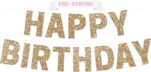 Gold Glitter Happy Birthday Banner - Party Banners
