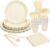 Goodluck 175 Pcs Ivory Paper Plates Set, 25 Guest Cream Party Supplies Includes Disposable Scalloped Party Plates, Napkins, Cups, Plastic Cutlery Set for Birthday, Wedding, Bridal and Baby Shower