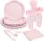 Goodluck 175 Pcs Pink Paper Plates Set, 25 Guest Party Supplies Includes Disposable Scalloped Party Plates, Napkins, Cups, Plastic Cutlery Set for Birthday, Bridal and Baby Shower
