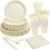 Goodluck Ivory Scalloped Disposable Tableware Set – 350PCS (50 Guests), 7″&9″ Plates, 9oz Cups, Napkins, Cutlery, Food Grade, Waterproof & Oil-Proof for Birthday, Wedding, Bridal&Baby Shower