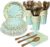 Paper Plates and Napkins Party Supplies – 175pcs Blue and Gold Polka Dots Party Plates and Cups and Napkins Sets for Birthday, Wedding, Baby Shower, Graduation Decorations (Serve 25)