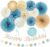Light-Dusty Blue Beige-Champagne Women Birthday-Decorations – 21pcs Boho Neutral Happy Banner Garland,Paper Streamers Lanterns,Flower Tissue Pom Poms Fan Supplies,Wall Backdrop Party Decor Huglony