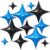 12PCS Blue Black Star Balloons, 26/18/10 Inch Star Foil Balloons, Metallic Black and Blue Four Pointed Stars Balloon for Birthday Baby Shower Graduation Wedding Engagement Anniversary Party Decor