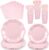 NatNarr 175 Pcs Pink Paper Plates and Napkins Set Include 9″ Dinner Plates, 7″ Dessert Plate Disposable Scalloped Tableware Serve 25 Guest for Wedding Baby Shower Bridal Shower Birthday