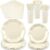 NatNarr 175 Pcs Ivory Plates and Napkins Set, 25 Guest Ivory Party Supplies Include Scalloped Plate Paper Napkin Cup Plastic Fork Knives, Disposable Cutlery for Birthday Wedding Baby Shower Party