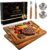 2 Set Acacia Wood Steak Plates Board with Knife Fork Ramekins,Knife-Friendly Food Serving Tray Deep Juice Groove Charcuterie Meat Cutting Boards for Dinner BBQ Party Restaurant & Housewarming Gifts