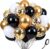 60Pcs 12 Inch Black Gold Latex Balloons Set – Black, White, Metallic Gold Confetti Balloons with Ribbon for Birthday, Wedding,Graduation Anniversary Party Decorations.