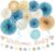 Light-Dusty Blue Boho Baby Shower Party-Decorations – 21pcs Beige Champagne Boy Neutral Welcome Baby Banner Decor,Paper Lanterns Pom Poms Fan Supplies,Streamers Garland Wall Backdrop Favors Huglony