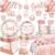 Xynic 213Pcs Its a girl Baby Shower Decorations Tableware Set Severs 25, Floral Girl Baby Shower Decorations Include Banner, Balloons, Tablecloth, Plates, Cups, Table Decorations