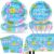Pool Party Decorations 97 Pcs Summer Paper Plates Napkins Tablecloth Birthday Pool Party Decorations Tableware Set for Girl Beach Splash Party Supplies Serve 24